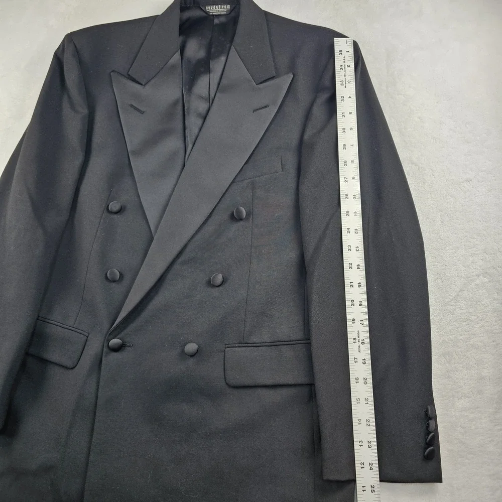 Vtg Nordstrom Tuxedo Suit Double Breasted 41R Pants 34x33 Satin Stripe USA Wool